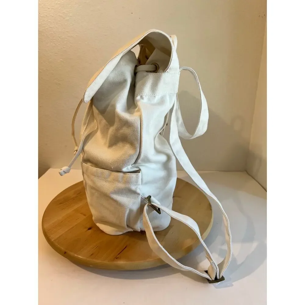 Laude The Label Cream Ivory Cotton Canvas Convertible Backpack